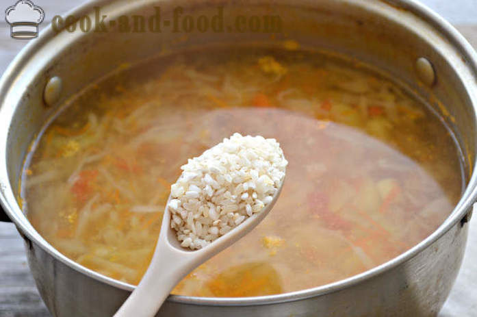 Värske kapsas supp liha ja riisiga - kuidas kokk liha supp, samm-sammult retsept fotod