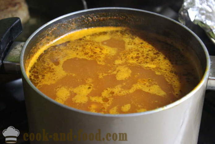 Kartuli supp lihapallid ja tomatipasta - kuidas kokk tomatisupp lihapallid koos samm-sammult retsept fotod