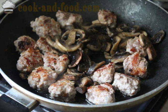 Sealiha lihapallid seente ja koorekastmega - kuidas valmistada liha pallid hakkliha ja seened, samm-sammult retsept fotod