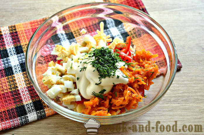 Juust salat kirsstomatitega, muna ja porgandiga Korea - kuidas teha juustu salat, samm-sammult retsept fotod