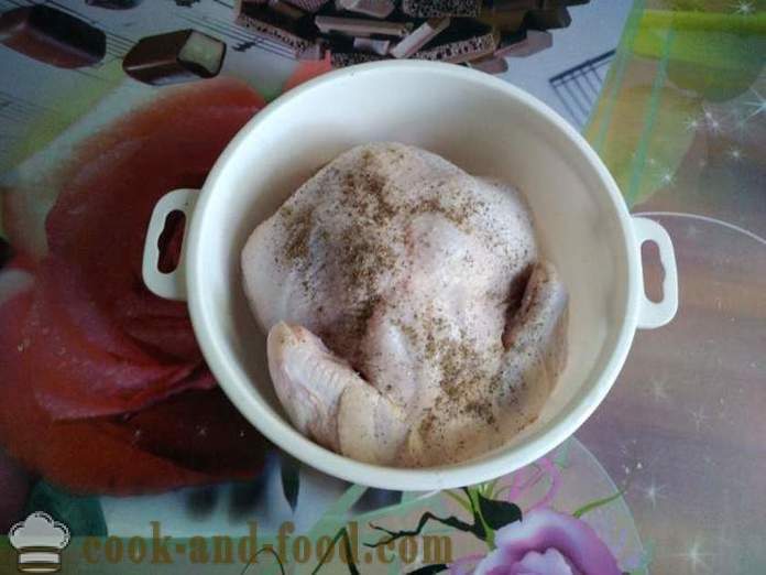 Küpsetatud kana täielikult panga - nii maitsev küpsetatud kana ahju tervikuna samm-sammult retsept fotod