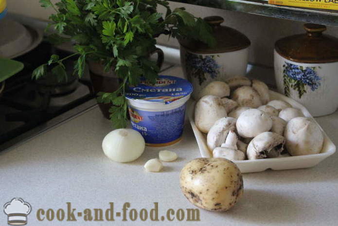 Kartul seente hapukoore ja küüslauguga - kuidas kokk kartuleid seentega pann, samm-sammult retsept fotod