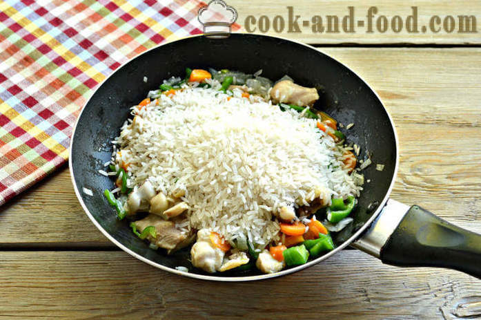 Rice kana ja juurviljadega - nii maitsev kana kokk riisi pannil, samm-sammult retsept fotod