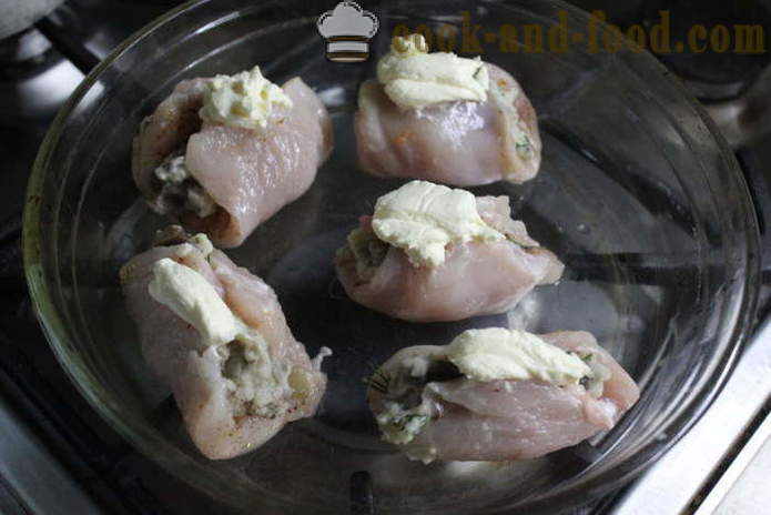 Valtsitud kanarind täidisega seened ja kartulid - kuidas teha rullides kana koos samm-sammult retsept fotod
