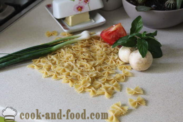 Pasta tomati, basiiliku ja seened - kuidas kokk seene pasta basiiliku ja tomatid, samm-sammult retsept fotod