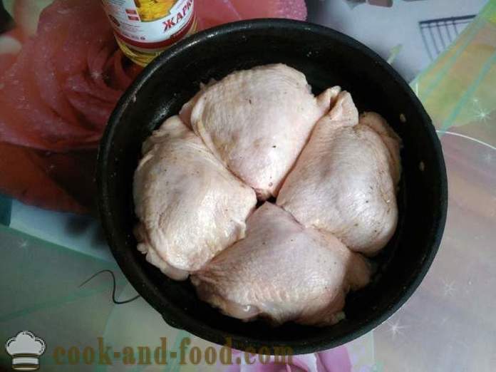 Kana reie- ahjus - kui maitsev küpsetatud kana reie- ahjus koos samm-sammult retsept fotod