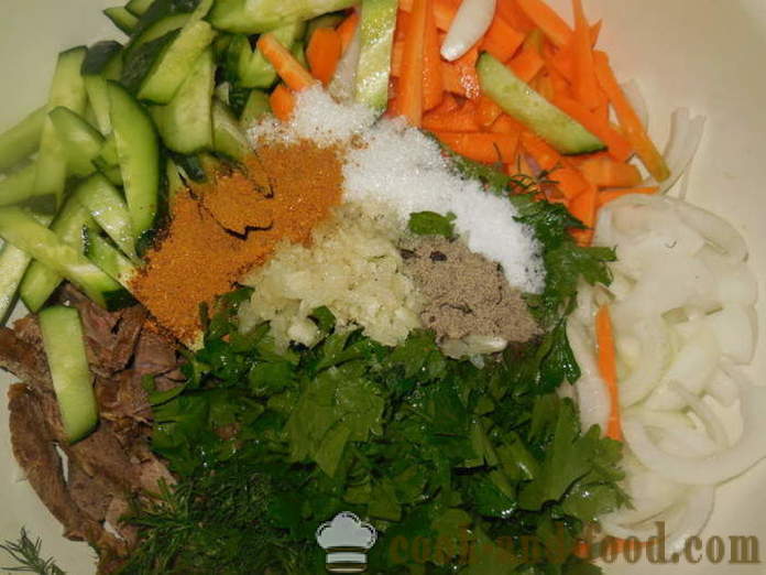 Salat liha korea kurgid ja porgandid - kuidas kokk liha korea, samm-sammult retsept fotod
