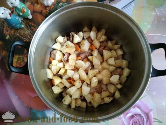 Loomaliha hautatud kartulid ja kabatšokid - kuidas kokk maitsev köögiviljade hautis suvikõrvits, samm-sammult retsept fotod