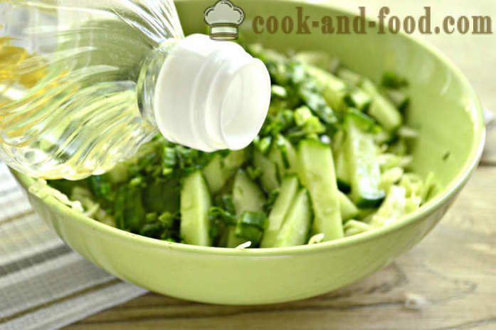 Lihtne salat kapsas ja kurk äädikaga - kuidas teha maitsvat salat värske kapsas ja kurk koos samm-sammult retsept fotod