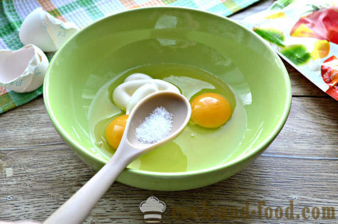 Pannkookideni tärklisega ja majonees - kuidas teha pannkooke muna salat, samm-sammult retsept fotod