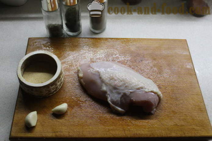 Küpsetatud kanafilee mee, küüslaugu ja vürtsid - kuidas kokk kana rinnad ahjus koos samm-sammult retsept fotod