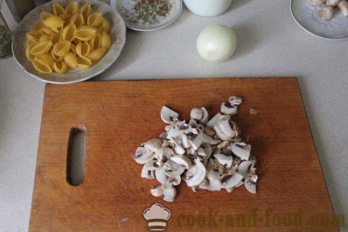 Täidisega pastatooted-kestad hakitud seened - kuidas teha täidisega pasta-kestad ahjus koos samm-sammult retsept fotod