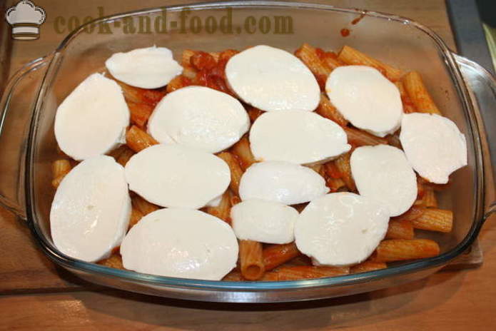 Itaalia ziti tassi - nagu pasta küpseta ahjus juustu, tomati ja singiga, samm-sammult retsept fotod