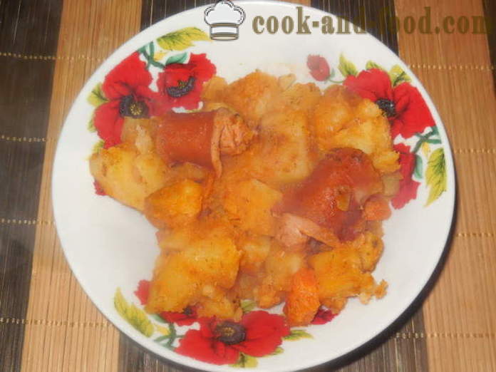 Lihaseljanka koos vorsti ja kartulid multivarka - kuidas kokk maitsev vorst kartulid, samm-sammult retsept fotod
