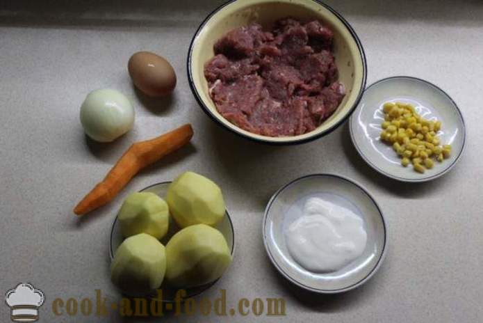 Lihapallid ahjus küpsetatud kartuli ja köögivilja - kuidas kokk lihapallid ahjus koos samm-sammult retsept fotod