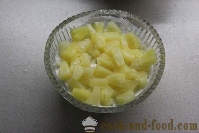 Kihiline salat seente, rinna- ja ananassi - kuidas teha ananassi salat kana, samm-sammult retsept fotod