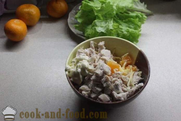 Uusaasta salat kanafilee ja mandariini - kuidas valmistada salat kana ja mandariinid, samm-sammult retsept fotod