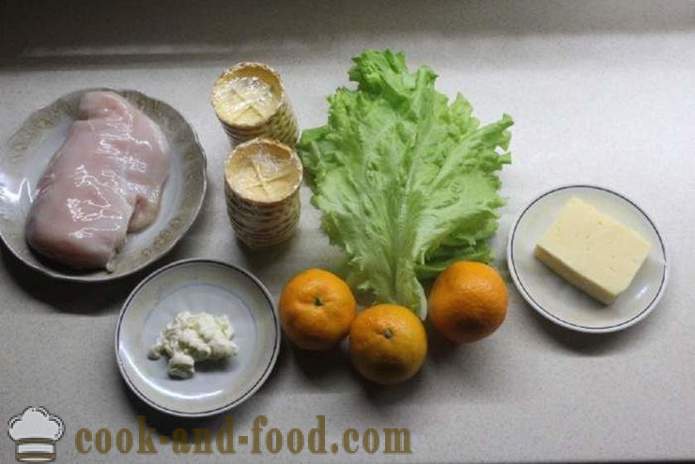 Uusaasta salat kanafilee ja mandariini - kuidas valmistada salat kana ja mandariinid, samm-sammult retsept fotod