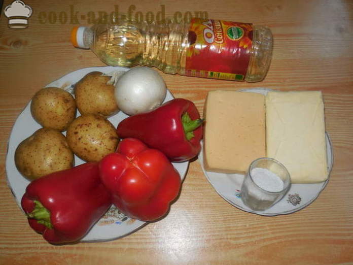 Peppers täidisega kartulipuder ja ahjus küpsetatud - kuidas kokk täidisega paprika kartulid ja juust koos samm-sammult retsept fotod