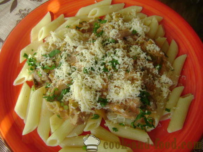 Pasta koorekastmes seente, porru ja tomat - kuidas kokk seened pasta maitsev koos samm-sammult retsept fotod