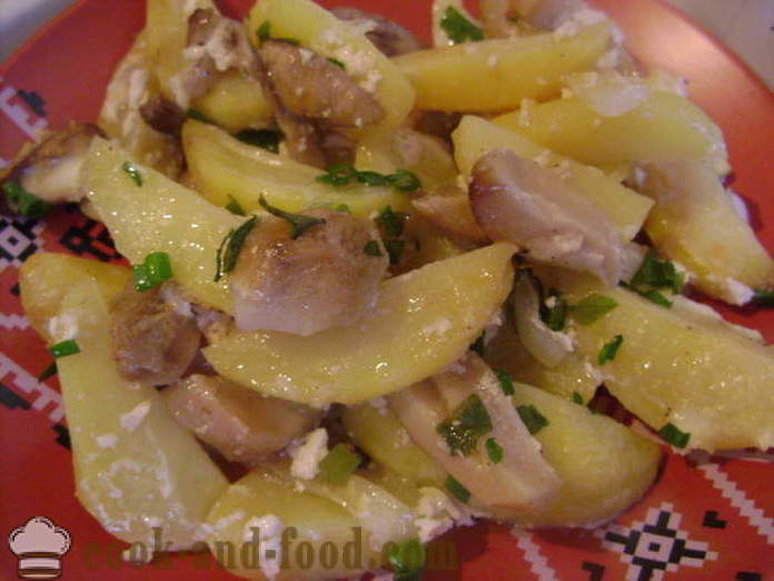 Kartul ahjus küpsetatud seente ja hapukoorega - kuidas maitsvat küpsetatud kartulid ahjus koos samm-sammult retsept fotod