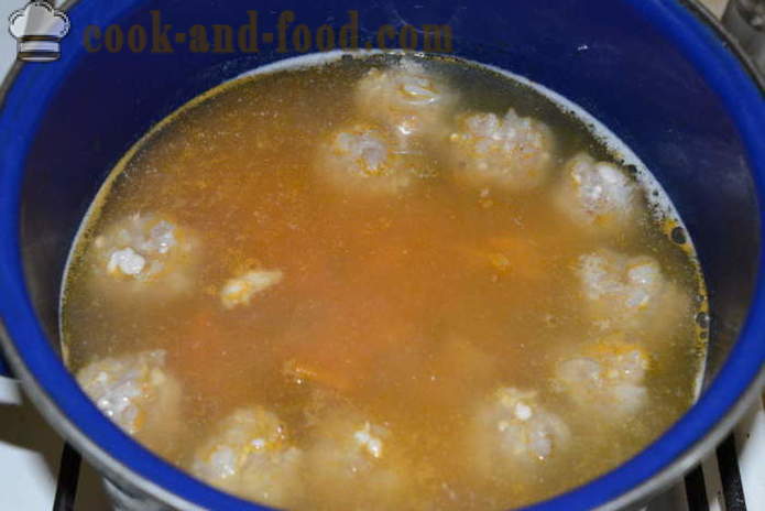 Kartuli supp külmutatud lihapallid ja hapukurgid - kuidas kokk kartul supp lihapallid koos samm-sammult retsept fotod