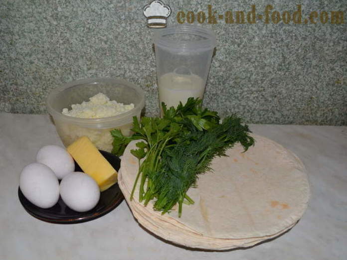 Pirukas pita leib juustuga ahjus - kuidas kokk pie pita juustu ja maitsetaimed koos samm-sammult retsept fotod