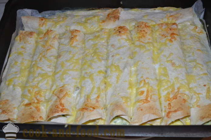 Pirukas pita leib juustuga ahjus - kuidas kokk pie pita juustu ja maitsetaimed koos samm-sammult retsept fotod