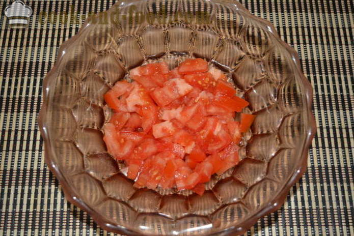 Salat makra, tomatid, juust ja munad - kuidas kokk maitsev salat makra, samm-sammult retsept fotod