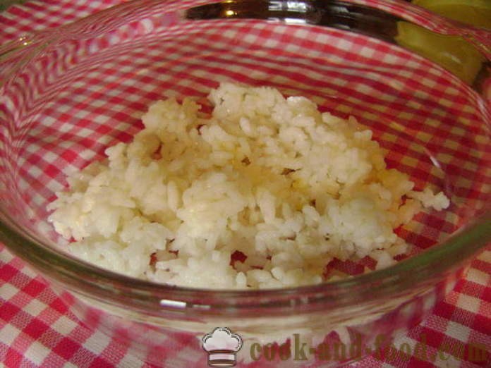 Simple kala salat riisi ja muna - kuidas kokk kala salat riisi, samm-sammult retsept fotod