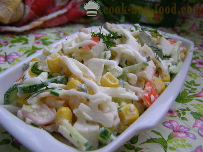 Maitsev krabi salat maisi ja munad - kuidas kokk krabi salat maisi kiire ja maitsev, koos samm-sammult retsept fotod
