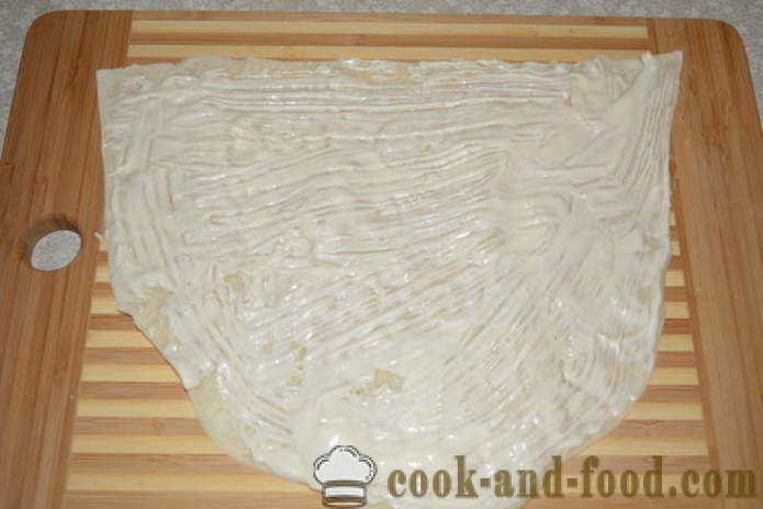 Lihtne rulli pita leiba kilu, juustu ja munade - kuidas kokk päts pita leiba kilu, samm-sammult retsept fotod