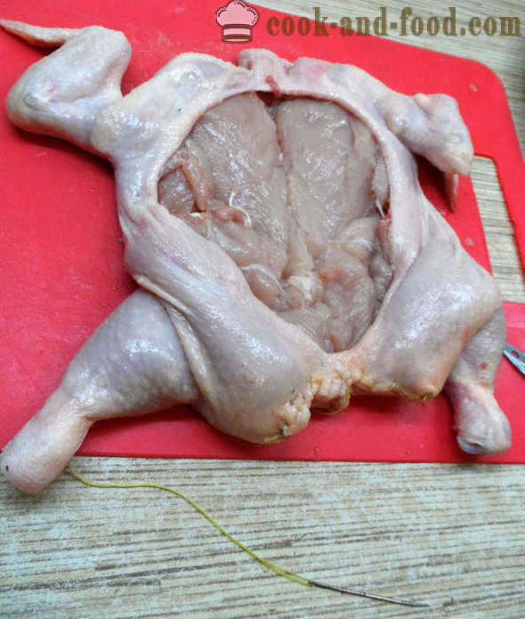 Täidetud kana luudeta ahjus - kuidas kokk täidisega kana luudeta, samm-sammult retsept fotod