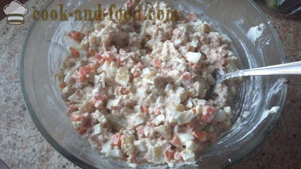 Salat tuunikala muna ja kartul - kuidas valmistada salat tuunikala konservid, samm-sammult retsept fotod