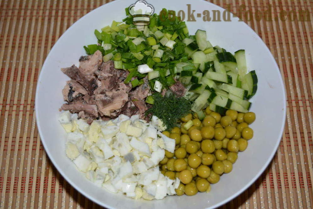 Salat konserveeritud tuunikala ja majonees - kuidas valmistada salat konserveeritud tuunikala, samm-sammult retsept fotod