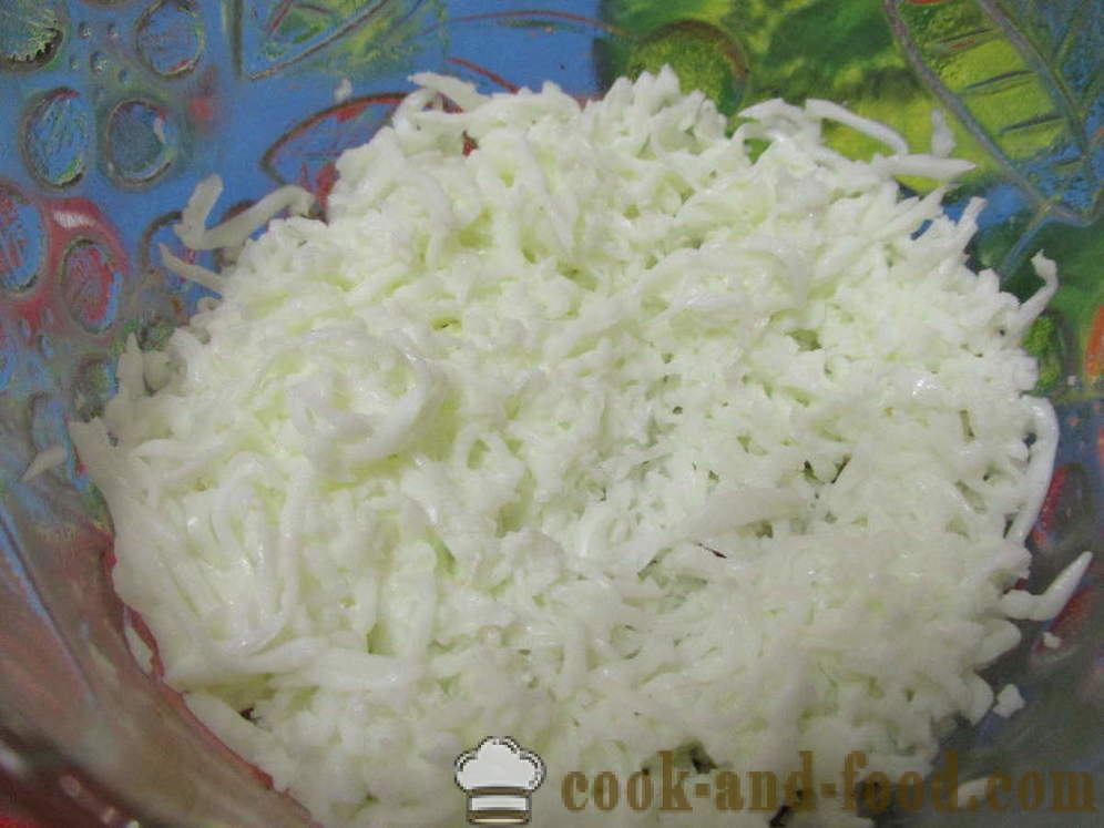 Mimosa salat konserveeritud ja töödeldud juust - kuidas valmistada salat Mimosa Canned ilma õli, samm-sammult retsept fotod