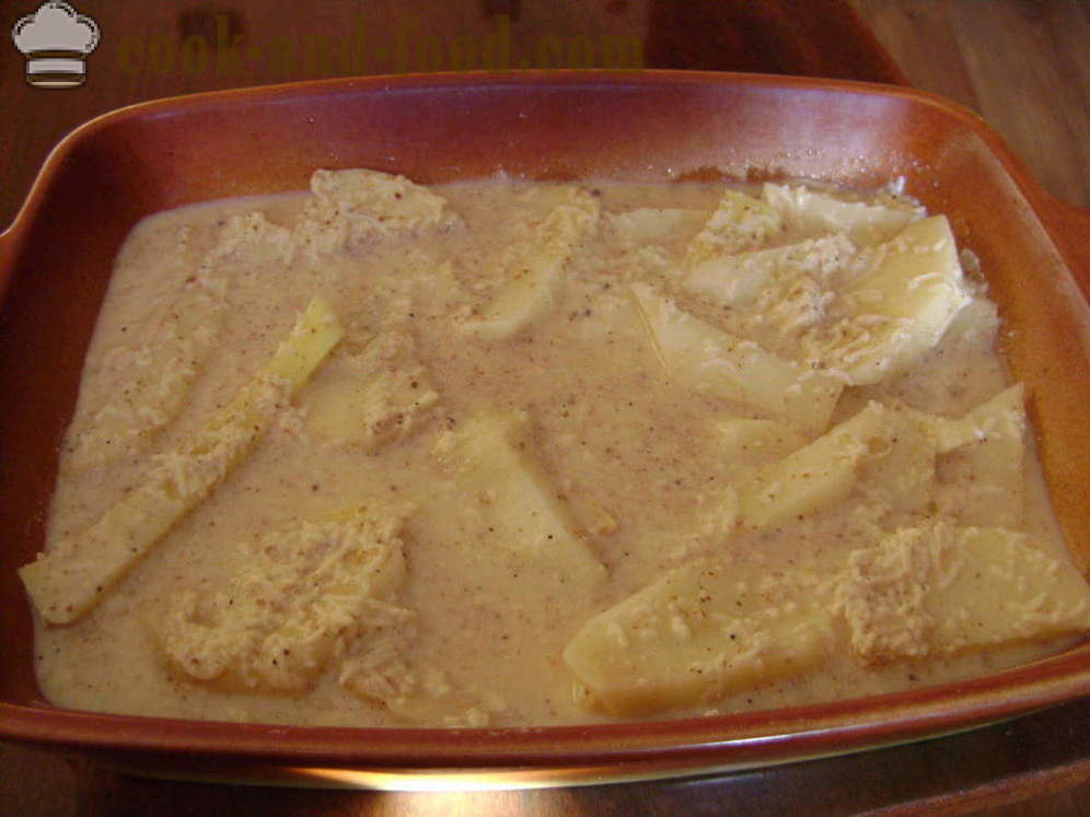 Kartul küpsetatud koorekastmes - nii maitsev küpsetatud kartulid ahju pruunistatud maakoor, kus samm-sammult retsept fotod