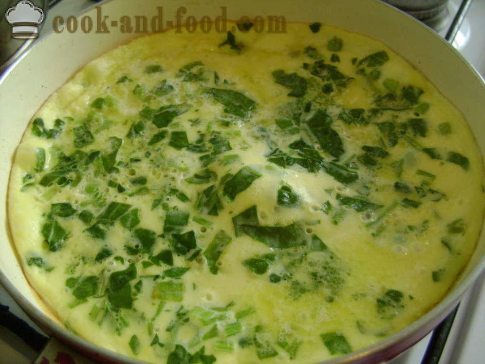 Lush munapuder piimaga, spinat ja herned - kuidas teha kohev omlett pannil koos samm-sammult retsept fotod
