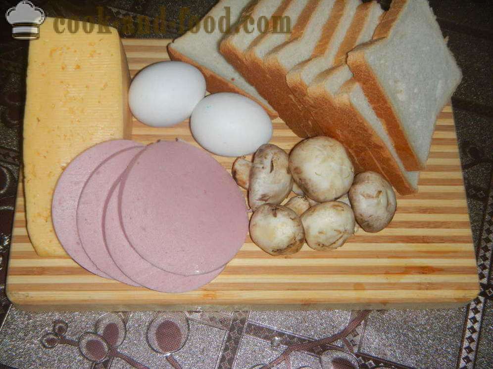 Kuumad võileivad munaga ahjus - kuidas teha kuuma võileiva muna, vorst ja seened, samm-sammult retsept fotod