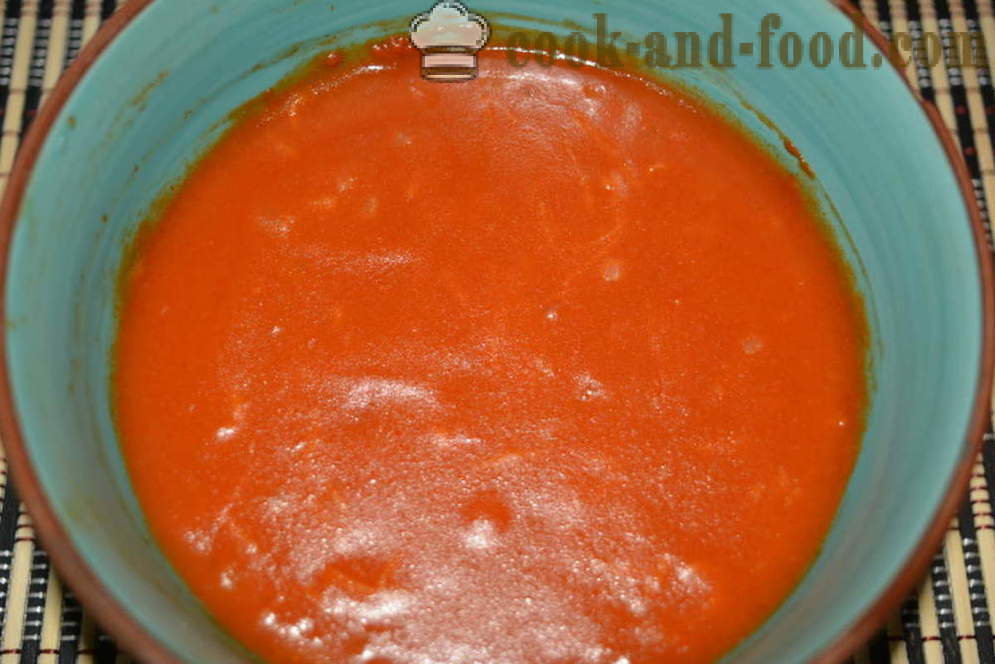 Quick-kastmes tomatipasta mikrolaineahjus - kuidas kokk tomatikaste, kaste mikrolaineahjus, samm-sammult retsept fotod