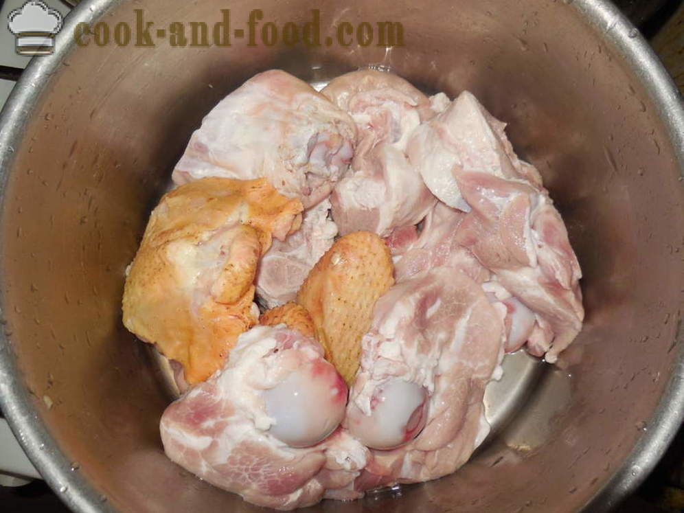 Omatehtud piimatarrendite kana ilma želatiini - kuidas valmistada piimatarrendite kana ja sealiha multivarka-pliit, samm-sammult retsept fotod