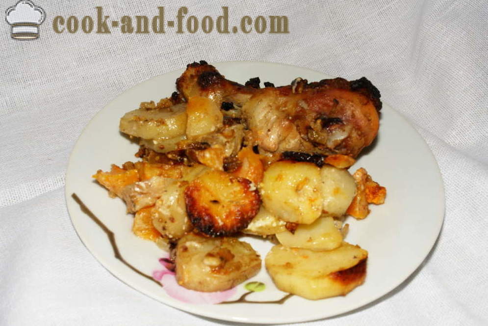 Kana sinepikastmes ahjus - kuidas kokk kana ahju kartuli ja kõrvitsa, mille samm-sammult retsept fotod