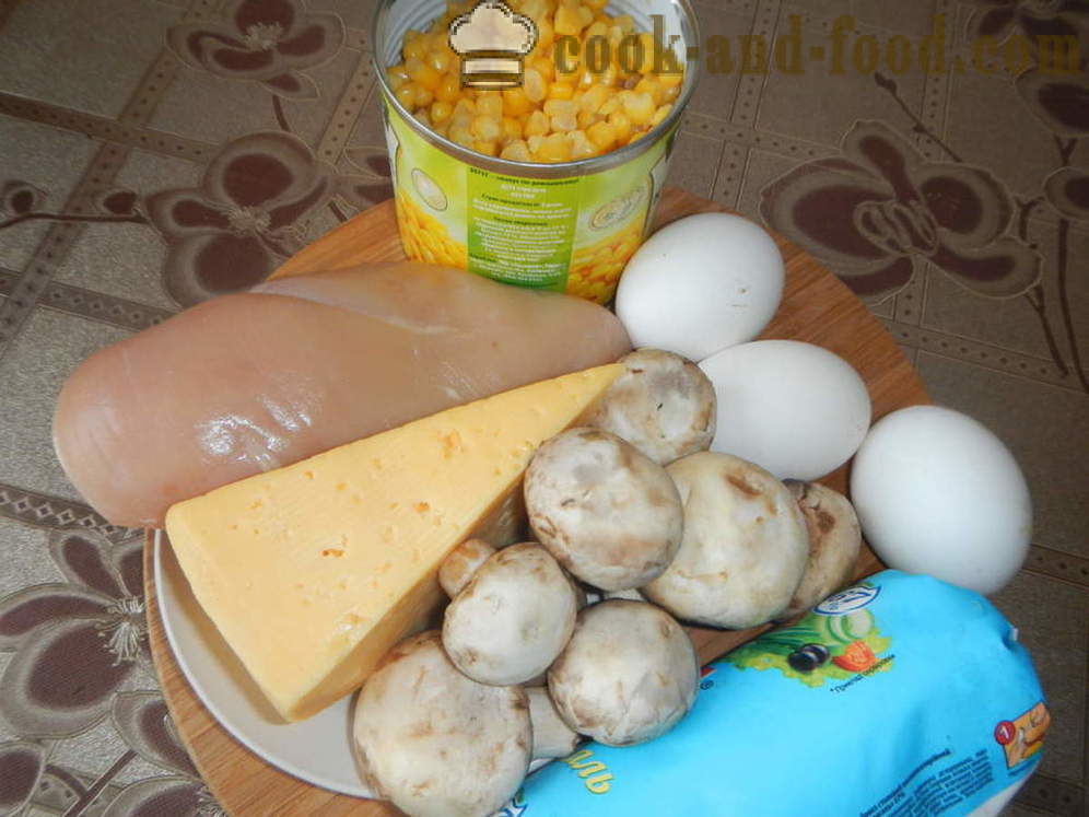 Salat kihist: kana, seened, juust ja munad - kuidas panema salat kihid, samm-sammult retsept fotod