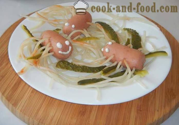 Octopus vorstide ja spagetid - kuidas kokk spagetid vorstid lastele, samm-sammult retsept fotod