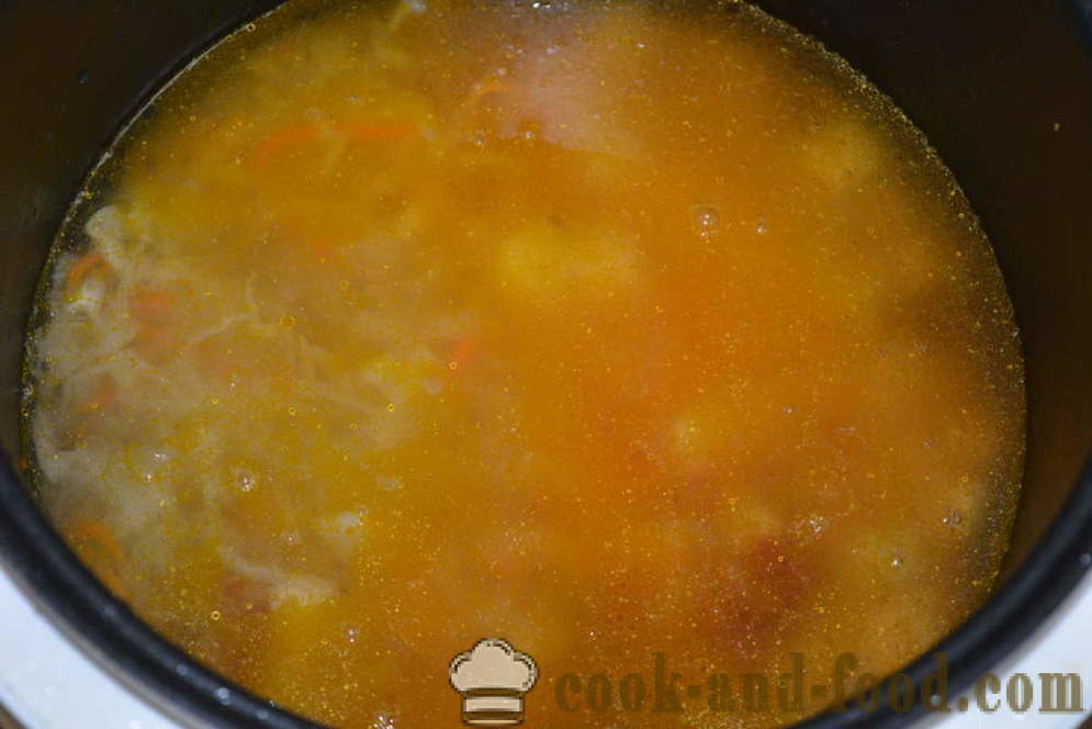Hapu supp hapukapsas liha multivarka - kuidas kokk supp hapukapsaribad multivarka, samm-sammult retsept fotod
