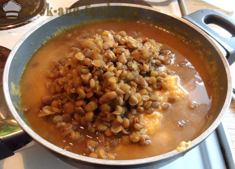 Kõrvits ja läätse supp - kuidas kokk supp pruuni läätsed, samm-sammult retsept fotod
