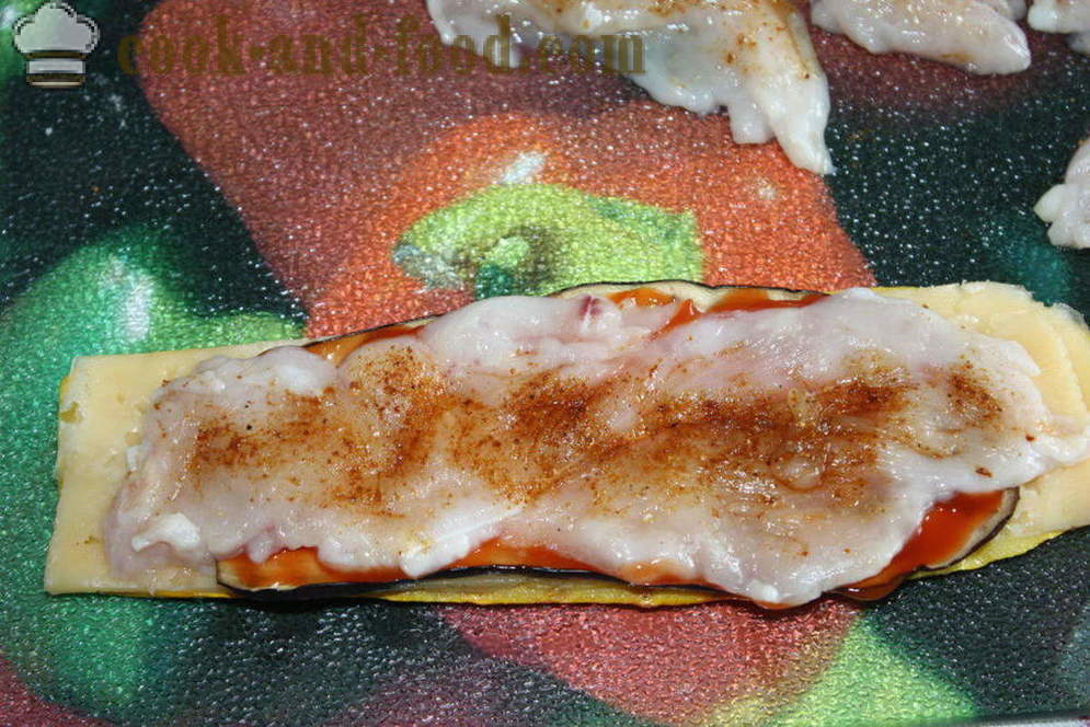 Rolls baklažaan ja suvikõrvits kana ja juustuga - kuidas teha rullides baklažaan ahjus koos samm-sammult retsept fotod