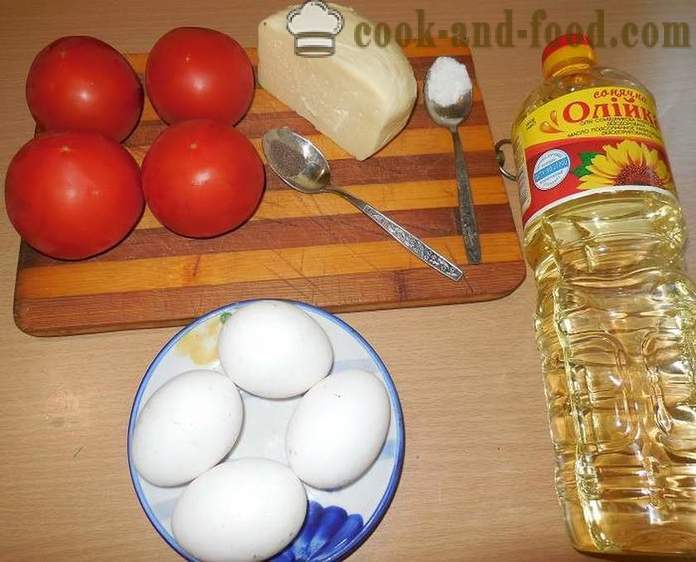 Original munapuder või tomatid maitsev tomat muna ja juustuga - kuidas kokk munapuder, samm-sammult retsept fotod