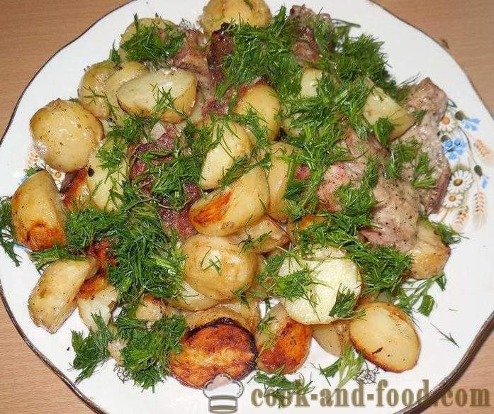 Maitsev uue kartulid ahjus küpsetatud koos liha - maitsev küpsetatud värske kartul auku, retsepti koos fotodega, samm-sammult