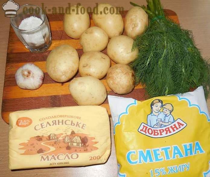 Maitsev uue kartulid hapukoorega tilli ja küüslaugu - kuidas kokk maitsev värske kartul, lihtne retsept koos foto
